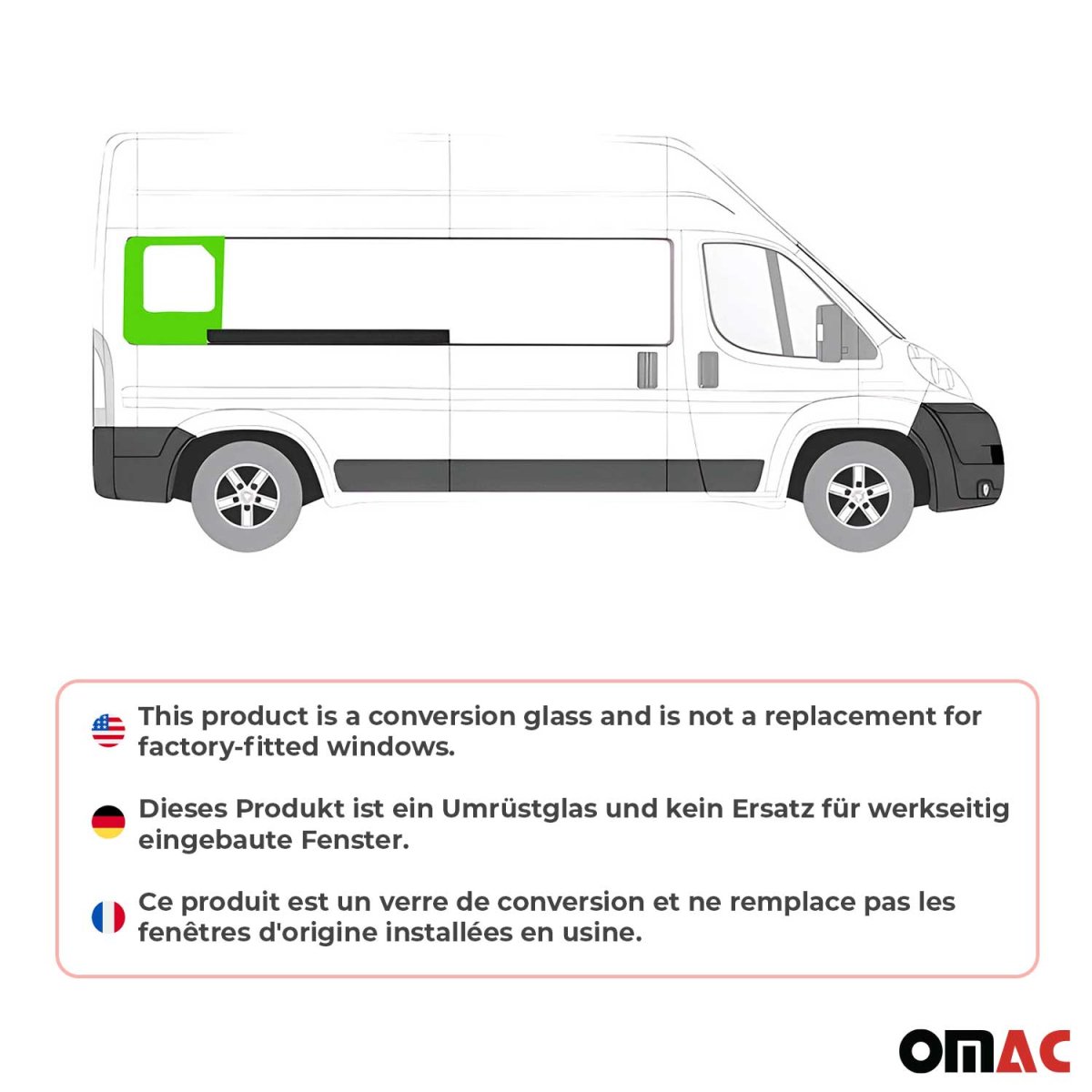 RAM PROMASTER Rear Side Fixed Glass - Right - Omac - L3 Galaxy (Sliding Door) - 2014